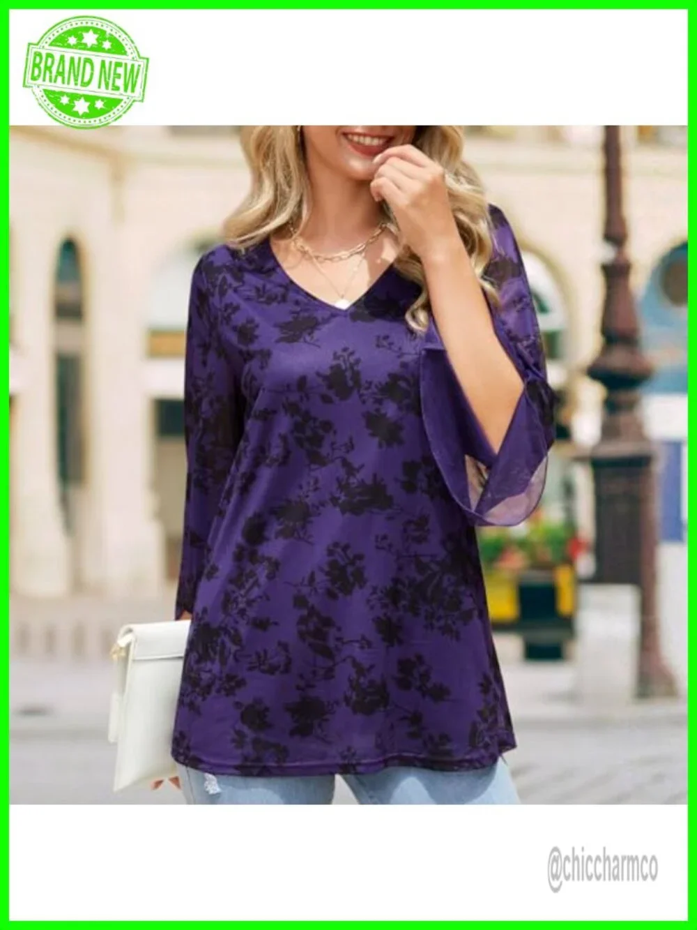 Sheer Mesh Sleeve Double Layer V Neck Ruffle Cuff Tunic Blouse